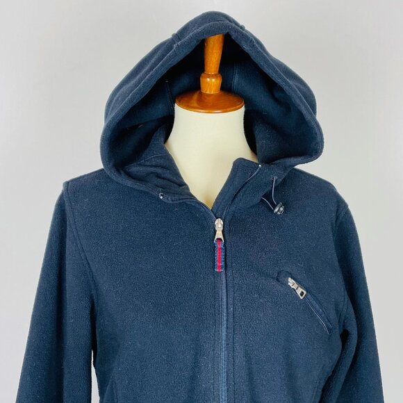 Tommy Hilfiger Fleece Jacket Sz M Hooded Zip Front Nautical Preppy Beach Neutral - Picture 2 of 8